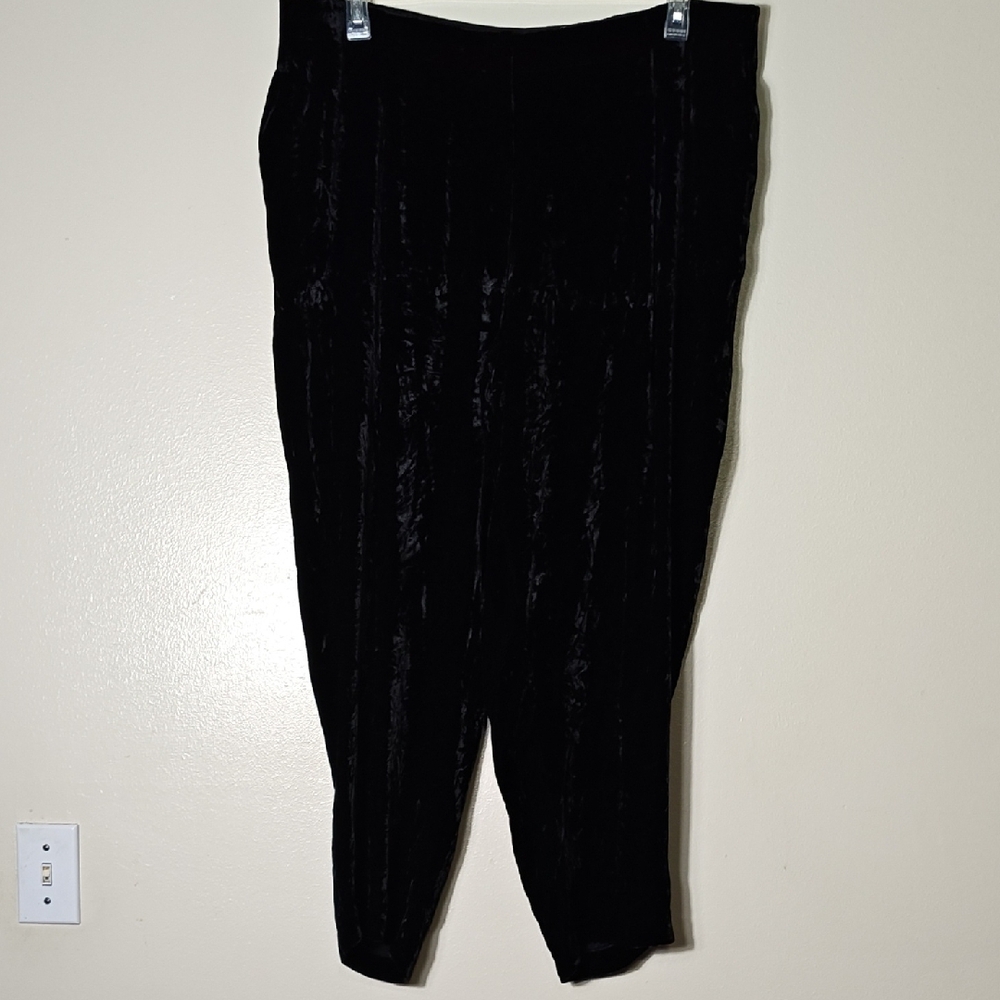 Lafayette 148 New York Black Crush Velvet Pants Silk Blend Size 18W